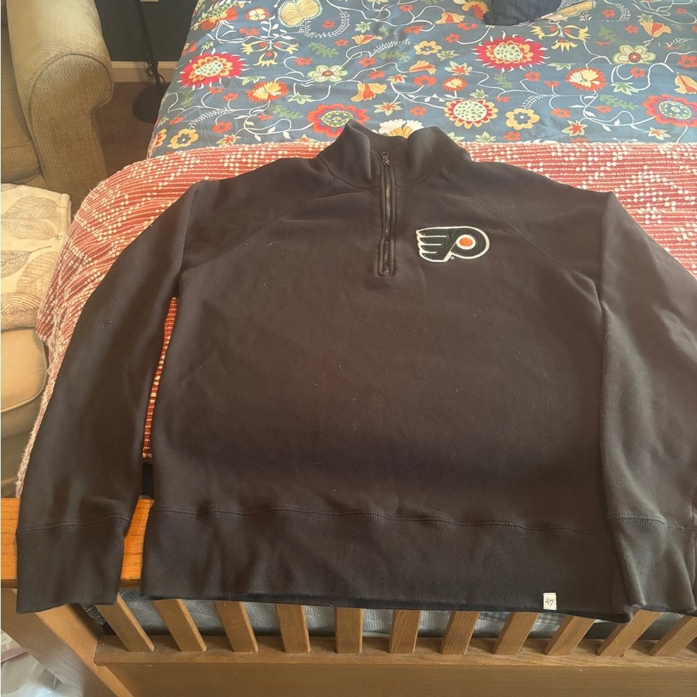 47 Black Zip Up Sweater with Flyers Logo